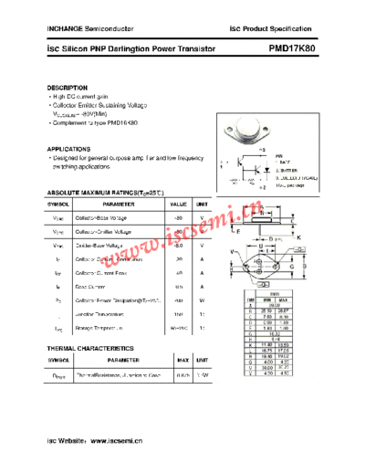 Inchange Semiconductor pmd17k80  . Electronic Components Datasheets Active components Transistors Inchange Semiconductor pmd17k80.pdf