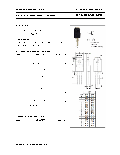 Inchange Semiconductor bd943f 945f 947f  . Electronic Components Datasheets Active components Transistors Inchange Semiconductor bd943f_945f_947f.pdf