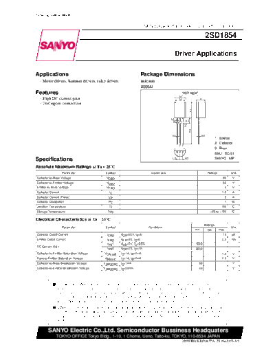 Sanyo 2sd1854  . Electronic Components Datasheets Active components Transistors Sanyo 2sd1854.pdf