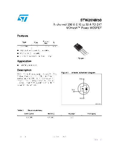 ST stw26nm50  . Electronic Components Datasheets Active components Transistors ST stw26nm50.pdf