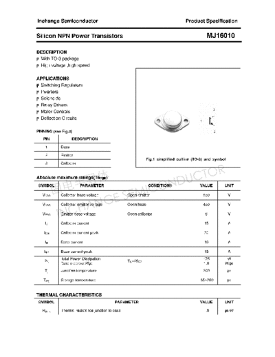 Inchange Semiconductor mj16010  . Electronic Components Datasheets Active components Transistors Inchange Semiconductor mj16010.pdf