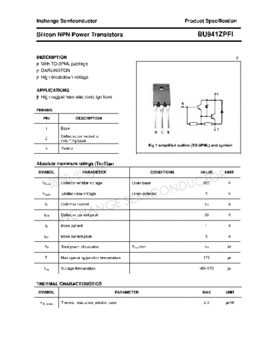 Inchange Semiconductor bu941zpfi  . Electronic Components Datasheets Active components Transistors Inchange Semiconductor bu941zpfi.pdf