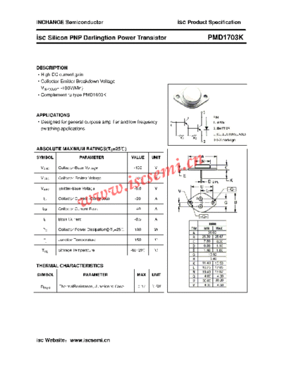 Inchange Semiconductor pmd1703k  . Electronic Components Datasheets Active components Transistors Inchange Semiconductor pmd1703k.pdf