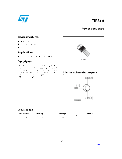 ST tip31a  . Electronic Components Datasheets Active components Transistors ST tip31a.pdf