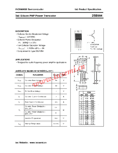 Inchange Semiconductor 2sb994  . Electronic Components Datasheets Active components Transistors Inchange Semiconductor 2sb994.pdf