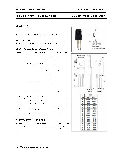 Inchange Semiconductor bd949f 951f 953f 955f  . Electronic Components Datasheets Active components Transistors Inchange Semiconductor bd949f_951f_953f_955f.pdf