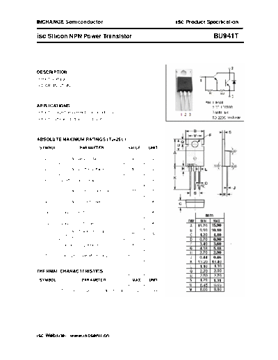 Inchange Semiconductor bu941t  . Electronic Components Datasheets Active components Transistors Inchange Semiconductor bu941t.pdf