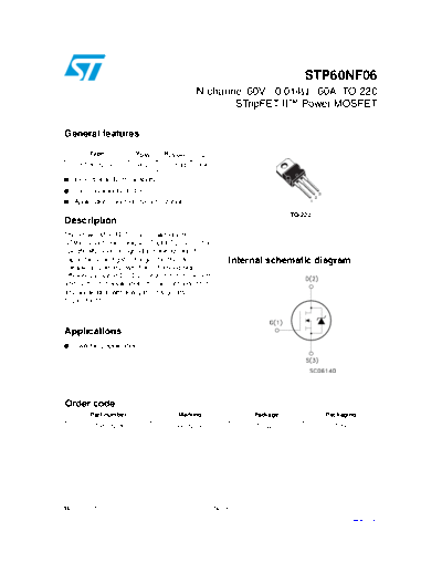 ST stp60nf06  . Electronic Components Datasheets Active components Transistors ST stp60nf06.pdf