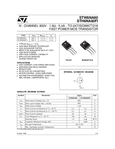 ST stw6na80  . Electronic Components Datasheets Active components Transistors ST stw6na80.pdf