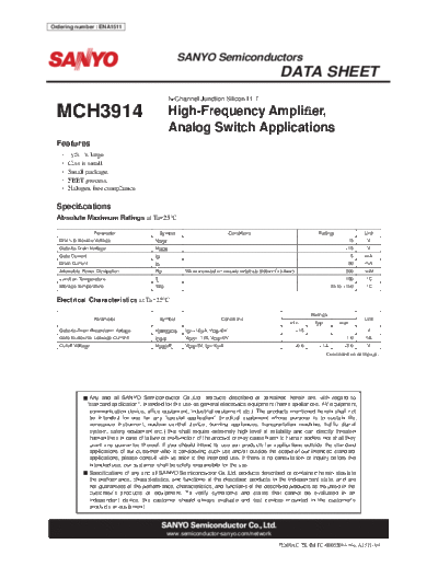 Sanyo mch3914  . Electronic Components Datasheets Active components Transistors Sanyo mch3914.pdf