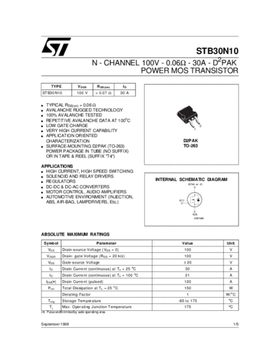 ST stb30n10-  . Electronic Components Datasheets Active components Transistors ST stb30n10-.pdf