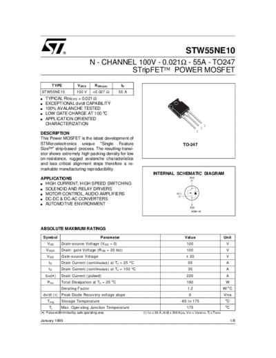ST stw55ne10  . Electronic Components Datasheets Active components Transistors ST stw55ne10.pdf