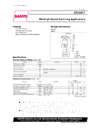 Sanyo 2sk2011  . Electronic Components Datasheets Active components Transistors Sanyo 2sk2011.pdf