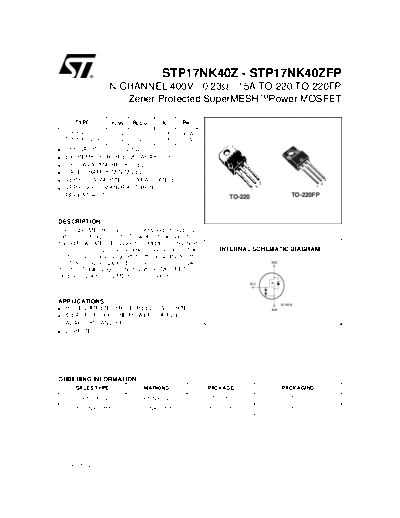 ST stp17nk40z stp17nk40zfp  . Electronic Components Datasheets Active components Transistors ST stp17nk40z_stp17nk40zfp.pdf