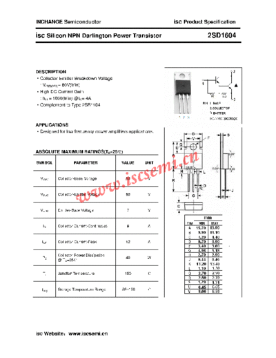 Inchange Semiconductor 2sd1604  . Electronic Components Datasheets Active components Transistors Inchange Semiconductor 2sd1604.pdf