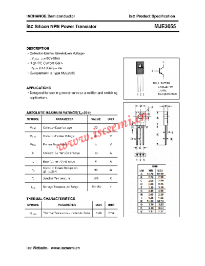 Inchange Semiconductor mje3055  . Electronic Components Datasheets Active components Transistors Inchange Semiconductor mje3055.pdf