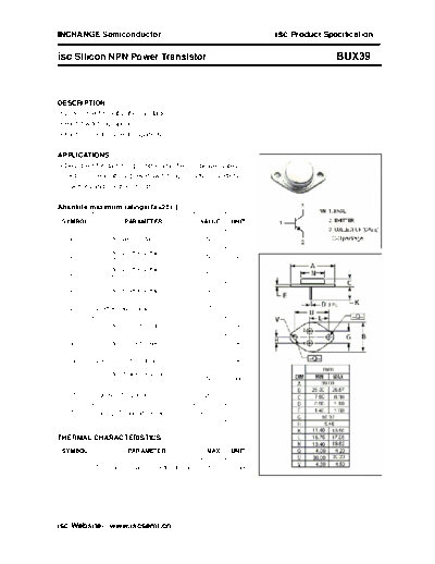 Inchange Semiconductor bux39  . Electronic Components Datasheets Active components Transistors Inchange Semiconductor bux39.pdf