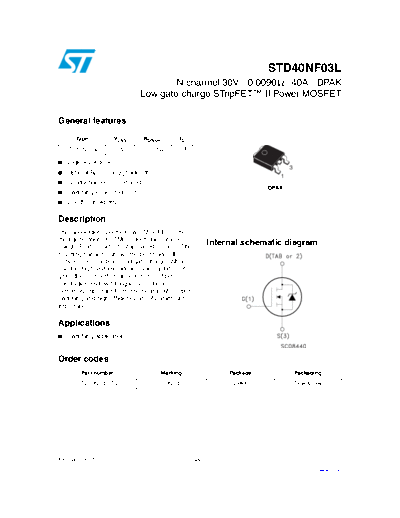 ST std40nf03l  . Electronic Components Datasheets Active components Transistors ST std40nf03l.pdf