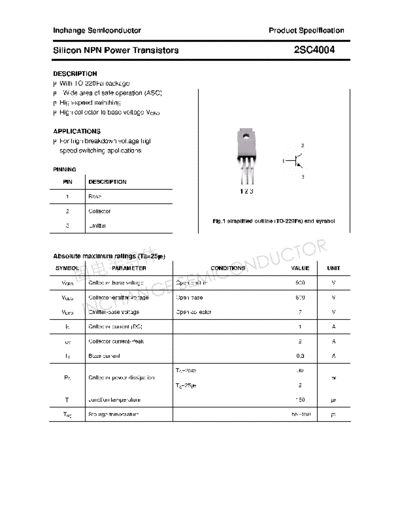 Inchange Semiconductor 2sc4004  . Electronic Components Datasheets Active components Transistors Inchange Semiconductor 2sc4004.pdf