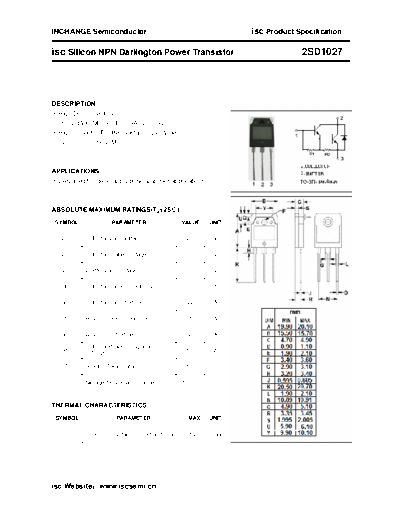 Inchange Semiconductor 2sd1027  . Electronic Components Datasheets Active components Transistors Inchange Semiconductor 2sd1027.pdf