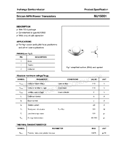 Inchange Semiconductor mj15001  . Electronic Components Datasheets Active components Transistors Inchange Semiconductor mj15001.pdf