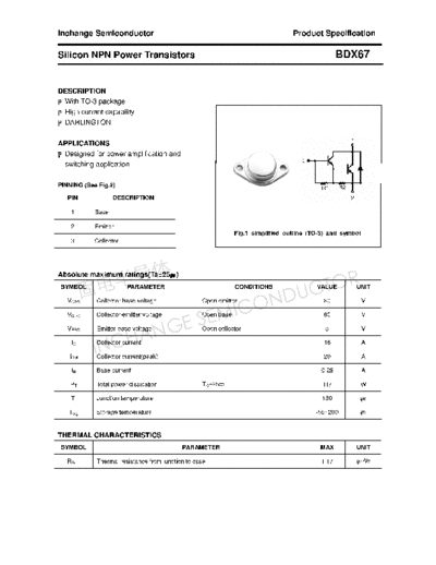 Inchange Semiconductor bdx67  . Electronic Components Datasheets Active components Transistors Inchange Semiconductor bdx67.pdf