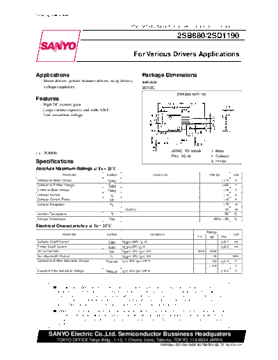 Sanyo 2sd1190  . Electronic Components Datasheets Active components Transistors Sanyo 2sd1190.pdf
