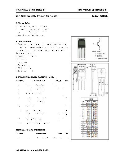 Inchange Semiconductor mjw16010a  . Electronic Components Datasheets Active components Transistors Inchange Semiconductor mjw16010a.pdf