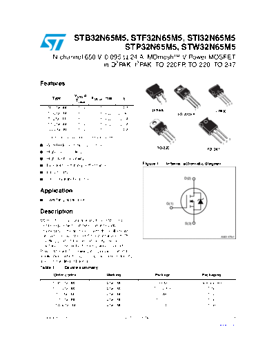 ST b32n65m5  f32n65m5  i32n65m5  p32n65m5  w32n65m5  . Electronic Components Datasheets Active components Transistors ST stb32n65m5_stf32n65m5_sti32n65m5_stp32n65m5_stw32n65m5.pdf