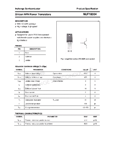 Inchange Semiconductor mjf18004  . Electronic Components Datasheets Active components Transistors Inchange Semiconductor mjf18004.pdf