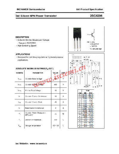 Inchange Semiconductor 2sc4296  . Electronic Components Datasheets Active components Transistors Inchange Semiconductor 2sc4296.pdf