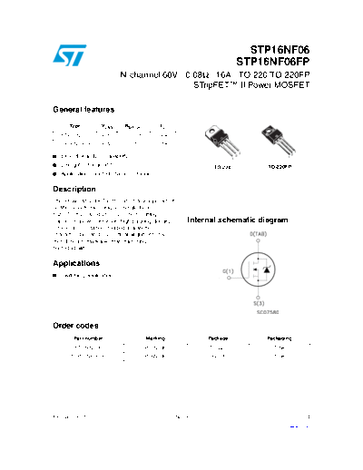 ST stp16nf06 stp16nf06fp  . Electronic Components Datasheets Active components Transistors ST stp16nf06_stp16nf06fp.pdf