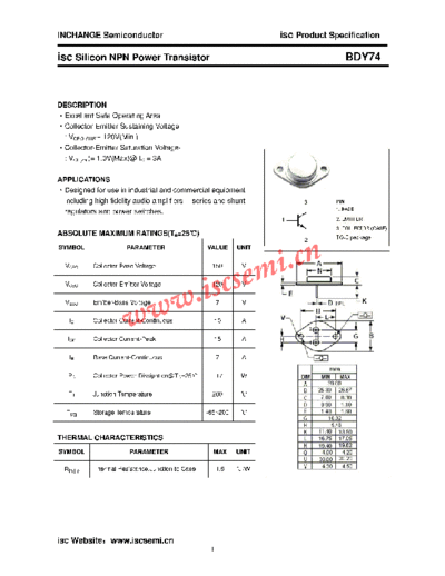 Inchange Semiconductor bdy74  . Electronic Components Datasheets Active components Transistors Inchange Semiconductor bdy74.pdf