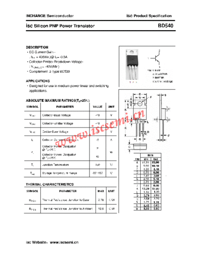 Inchange Semiconductor bd540  . Electronic Components Datasheets Active components Transistors Inchange Semiconductor bd540.pdf