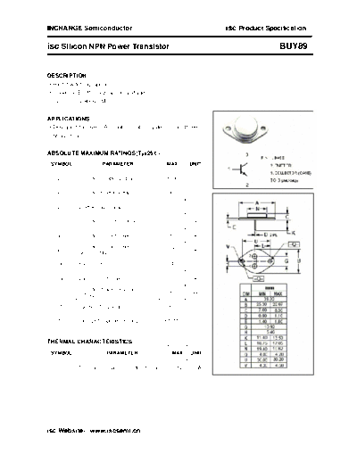 Inchange Semiconductor buy89  . Electronic Components Datasheets Active components Transistors Inchange Semiconductor buy89.pdf