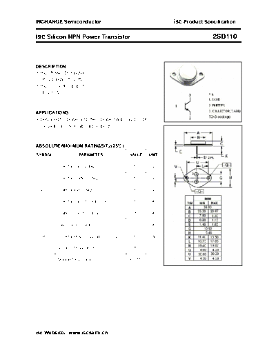 Inchange Semiconductor 2sd110  . Electronic Components Datasheets Active components Transistors Inchange Semiconductor 2sd110.pdf