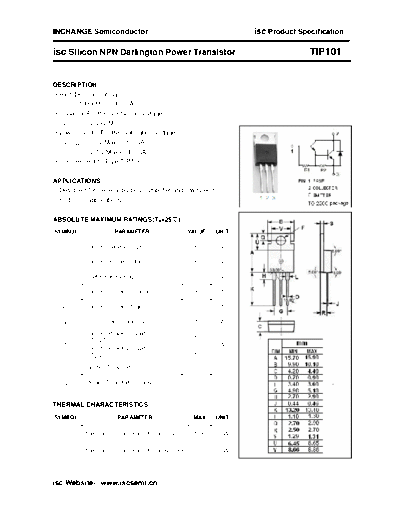 Inchange Semiconductor tip101  . Electronic Components Datasheets Active components Transistors Inchange Semiconductor tip101.pdf