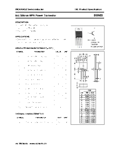 Inchange Semiconductor bu603  . Electronic Components Datasheets Active components Transistors Inchange Semiconductor bu603.pdf