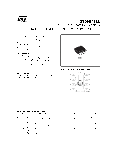 ST sts9nf3ll  . Electronic Components Datasheets Active components Transistors ST sts9nf3ll.pdf