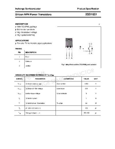 Inchange Semiconductor 2sd1651  . Electronic Components Datasheets Active components Transistors Inchange Semiconductor 2sd1651.pdf