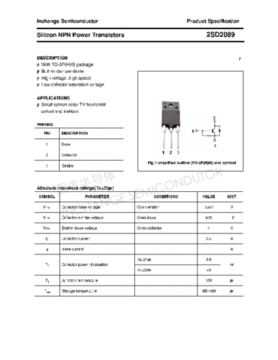 Inchange Semiconductor 2sd2089  . Electronic Components Datasheets Active components Transistors Inchange Semiconductor 2sd2089.pdf