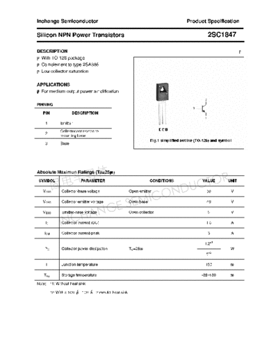 Inchange Semiconductor 2sc1847  . Electronic Components Datasheets Active components Transistors Inchange Semiconductor 2sc1847.pdf