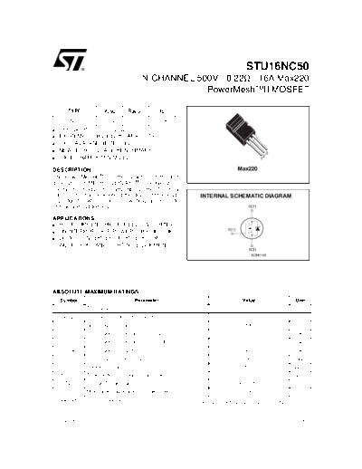 ST stu16nc50  . Electronic Components Datasheets Active components Transistors ST stu16nc50.pdf