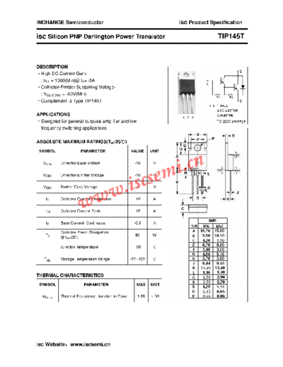 Inchange Semiconductor tip145t  . Electronic Components Datasheets Active components Transistors Inchange Semiconductor tip145t.pdf