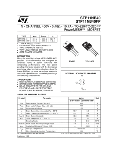 ST stp11nb40  . Electronic Components Datasheets Active components Transistors ST stp11nb40.pdf