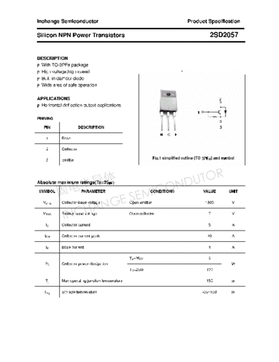 Inchange Semiconductor 2sd2057  . Electronic Components Datasheets Active components Transistors Inchange Semiconductor 2sd2057.pdf
