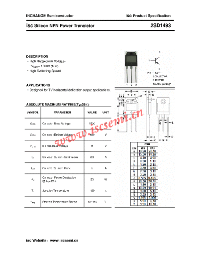 Inchange Semiconductor 2sd1493  . Electronic Components Datasheets Active components Transistors Inchange Semiconductor 2sd1493.pdf