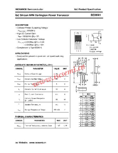 Inchange Semiconductor bdw41  . Electronic Components Datasheets Active components Transistors Inchange Semiconductor bdw41.pdf