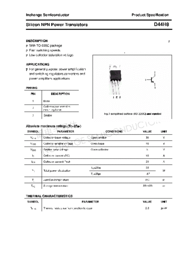 Inchange Semiconductor d44h8  . Electronic Components Datasheets Active components Transistors Inchange Semiconductor d44h8.pdf