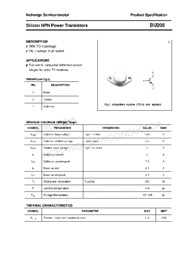 Inchange Semiconductor bu208  . Electronic Components Datasheets Active components Transistors Inchange Semiconductor bu208.pdf